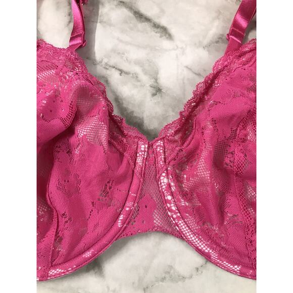 NWOT Cacique Unlined Bra Women's Size 42DD Hot PINK Lace Underwire Back Closure - Picture 5 of 11